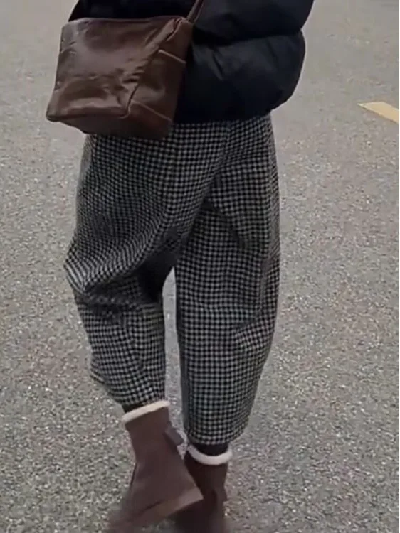 Pantalones exclusivos de talla grande para mujer, cómodos, holgados, de cintura alta, a cuadros, diseño Sla, pantalones informales Faion para ir al trabajo