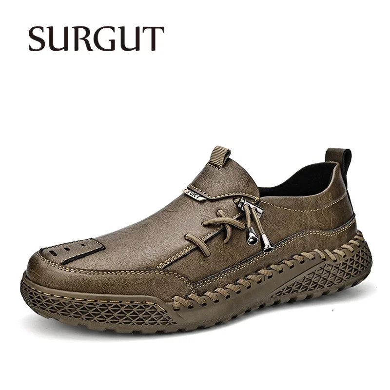 SURGUT Men Casual Shoes Luxury Handmade Leather Spring Summer Breathable Comfy Shoes Men British Style Shoes Men Plush Size 46