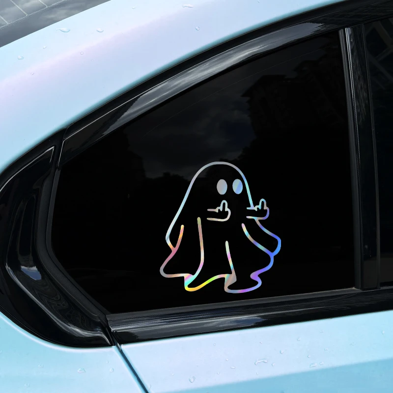 

Водонепроницаемая универсальная виниловая наклейка на автомобиль, багажник, бампер, мотоцикл, для экстерьера, на Хэллоуин, с изображением призрака с вытянутым средним пальцем