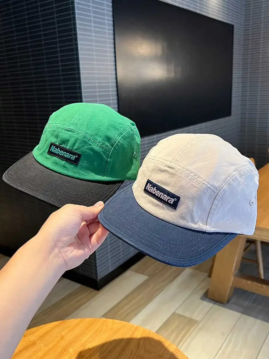 Retro Minority Contrast Color Five Pieces Flat Eaves Cap Men and Women Wide Brim Soft Top Baseball Cap Tide