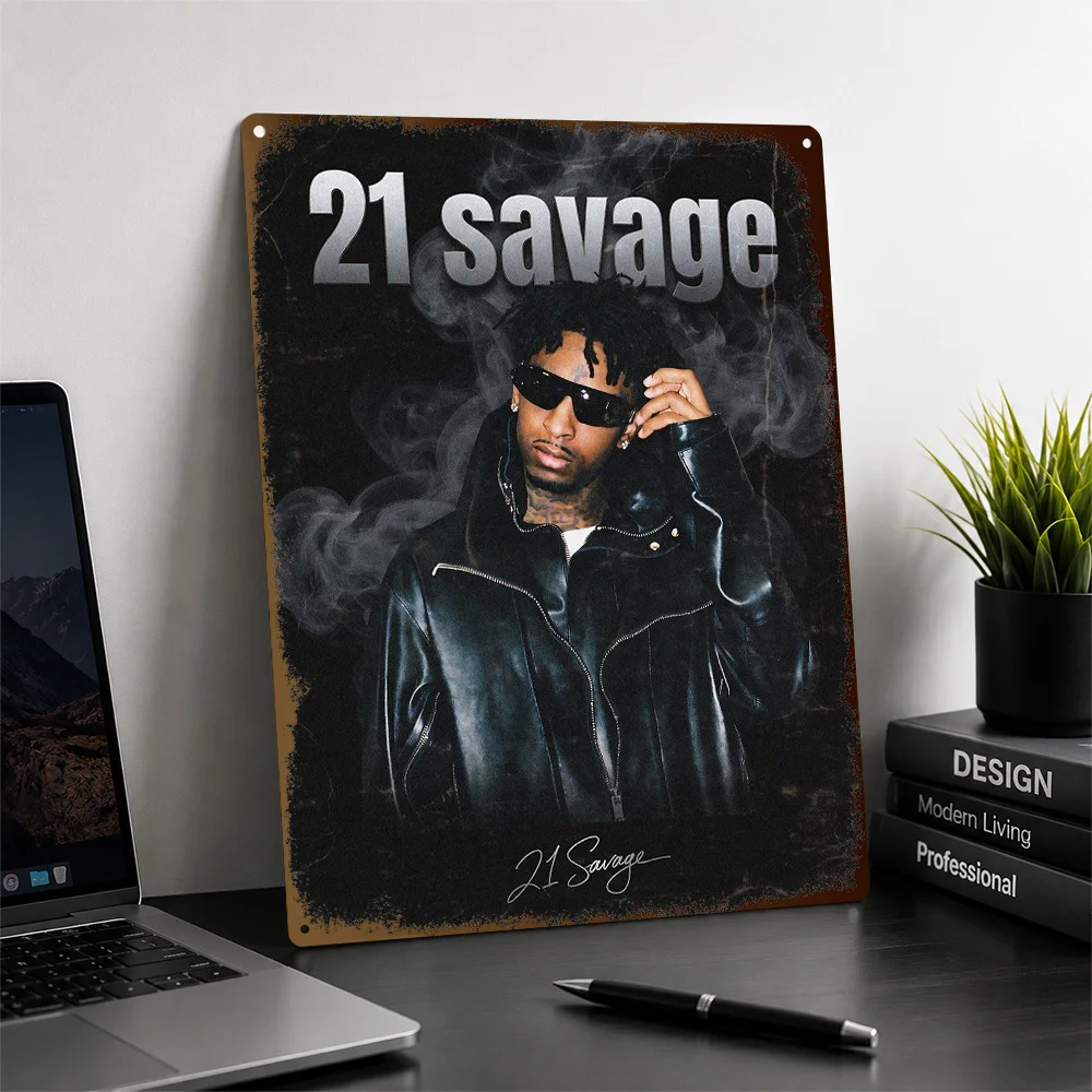 21 Savage Portrait Textured Poster Personalized Aluminum Metal Sign Album Era Tribute Wall Art For Bedroom As Anniversary Gift