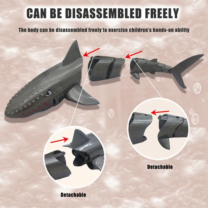 Barco de tubarão de simulação de controle remoto 2.4G elétrico recarregável peixe de balanço verão crianças divertido brinquedo de jogo de água