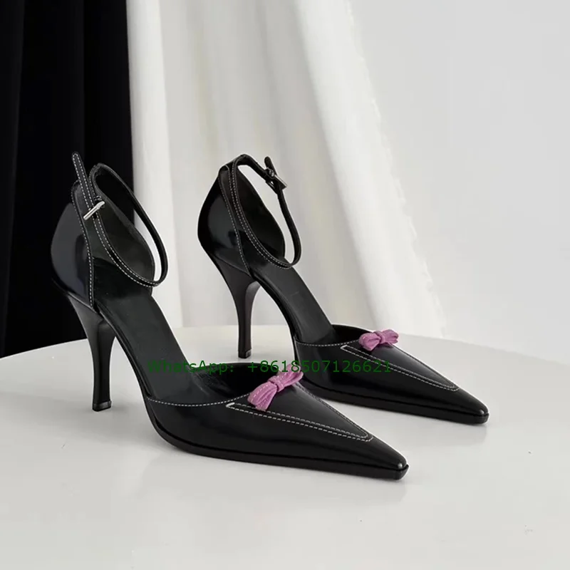 

New Style Butterfly-Knot Decor Pointed Toe Slingback Pumps Sexy Stiletto Niche Design Buckle Hollow High Heels For Women