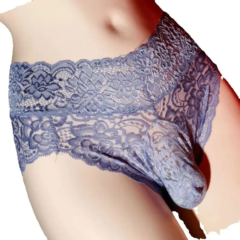 

Sissy Pouch Underwear Men Ultra-Thin Lace Panties Hollow Mesh Briefs Crossdressing Feminization Underpants Gays Lingerie