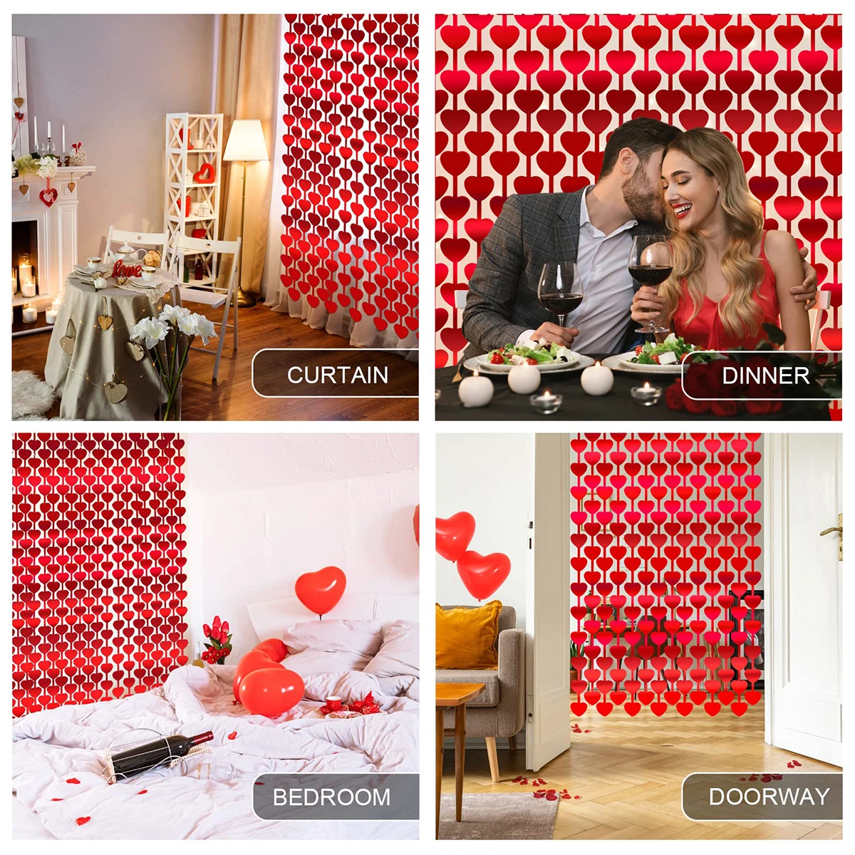 Folienfransen-Lametta-Vorhang, rotes Herz, Geburtstagsparty, Fotohintergrund, Streamer für Hochzeit, Dusche, Verlobung, Valentinstagsparty – Detail 7