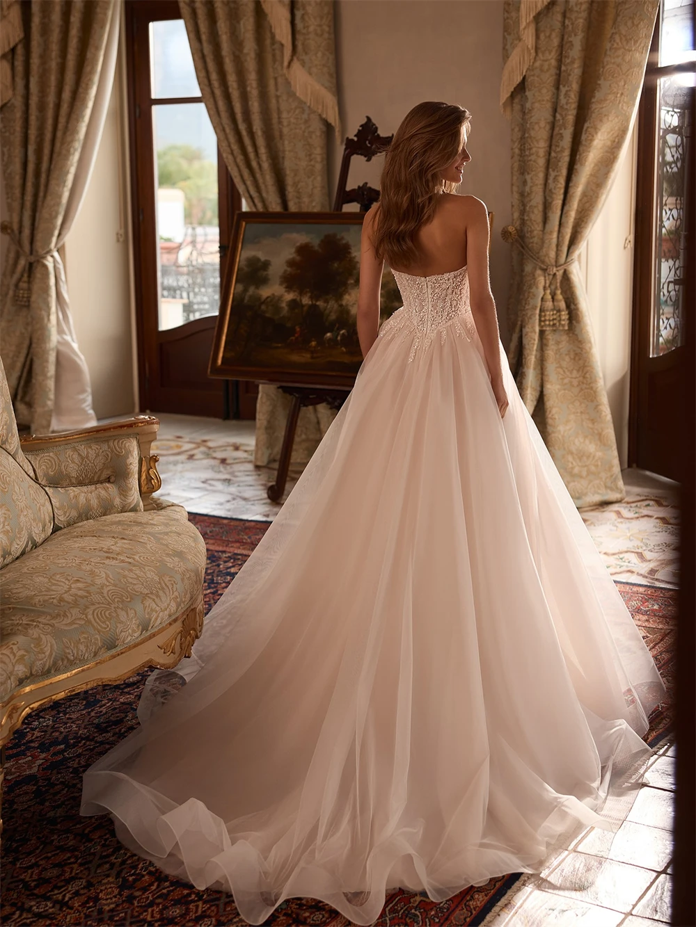 

Customized Boho White Organza Wedding Dress Formal Sweetheart Sleeveless Bridal Gowns Soft A-Line Court Train Vestido De Novia