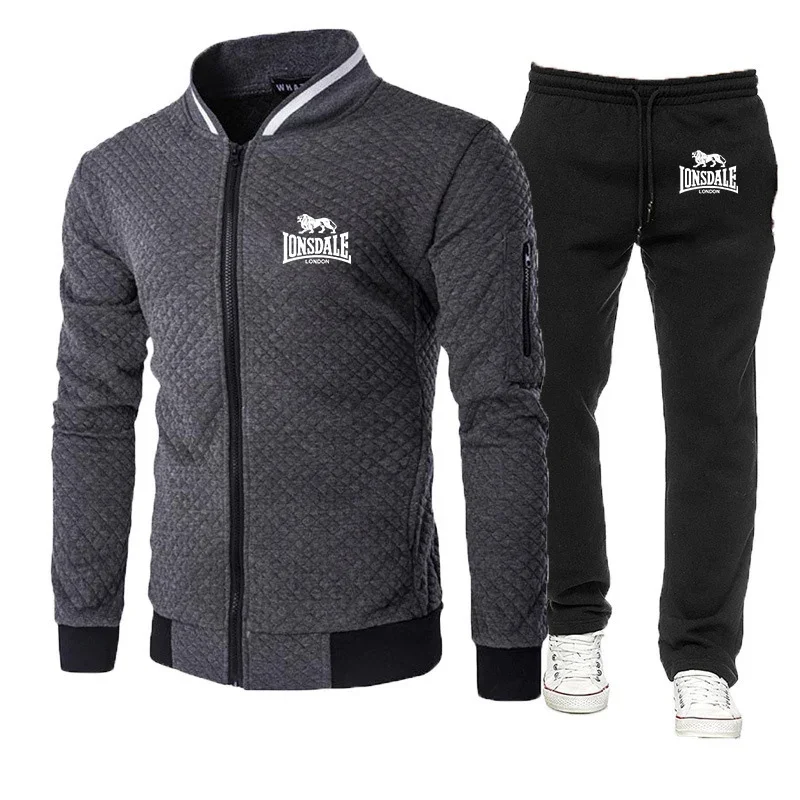 

Lonsdale 2024 Spring Autumn New Style Men's 2 Pieces Set Tracksuit Round Neck Jacket Sweatshirt+Pant Man Zipper Sportwear Suit