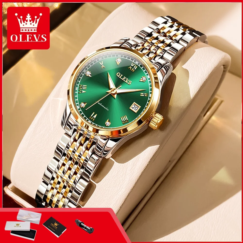 OLEVS 6602 Luxury Classic Women's Automatic Mechanical Watch Stainless Steel Waterproof Luminous Wristwatch for Lady