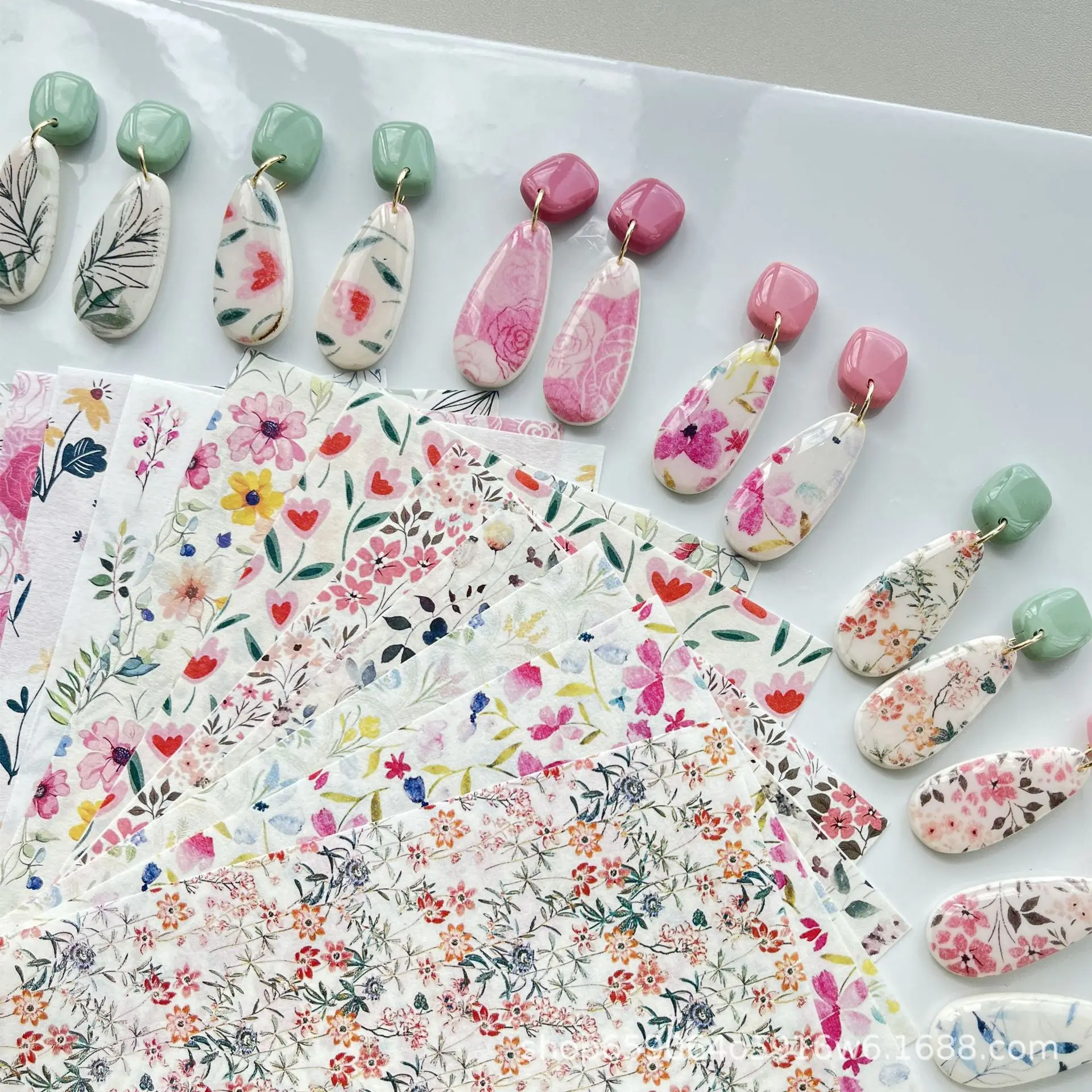 Flower Polymer Clay Watercolor Transfer Paper DIY Ink And Wash Marbling Printing Paper Soft Pottery Earrings Jewelry Making