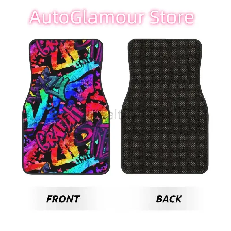 Graffiti Car Floor Mats American Comic Collection Pop Art Print Waterproof Non-Slip Front & Rear Foot Mats Full Set of 4 Pieces