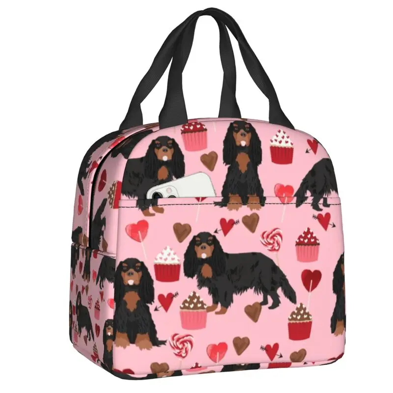 Valentines Day Cavalier King Charles Spaniel Love Lunch Boxes for Dog Cooler Thermal Food Insulated Lunch Bag Office Work