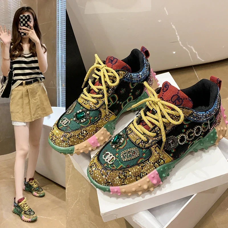 

High Appearance Level High-end Thick-soled Rhinestones Foreign Air Comfortable Non-slip Breathable Wear-resistant Women's Shoes