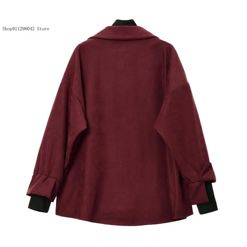 Autumn and Winter Season Corduroy Retro Red Shirt Female Niche Fake Two Shirts