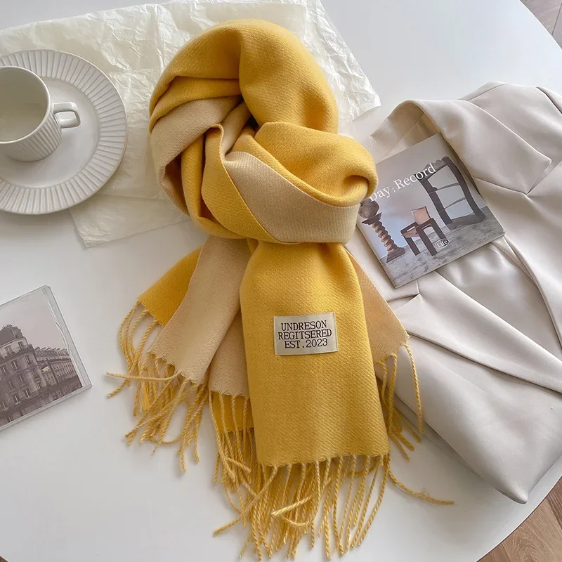 2024 Fashion Korean Style Solid Color Warm Winter Cashmere Scarf for Women Double Sided Neckerchief Knitted Wraps Female