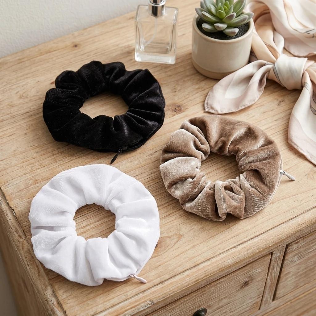 Hair Tie Velvet - Korean Velvet Scrunchies with Hidden Zipper