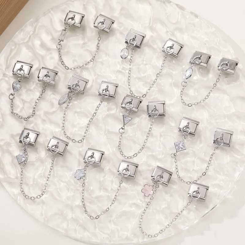 Chaîne de lune cerise, couleur or, cœur rose, étoile, pompon, lien de charme italien, adapté au Bracelet en acier inoxydable de 9mm, bricolage pour femmes, cadeaux