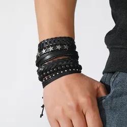 Bracelet for Men Fashion Pop Pentagram Beaded DIY Bracelet Set Stud Accessories Men's Punk Street Bracelet Retro Charm Bracelet
