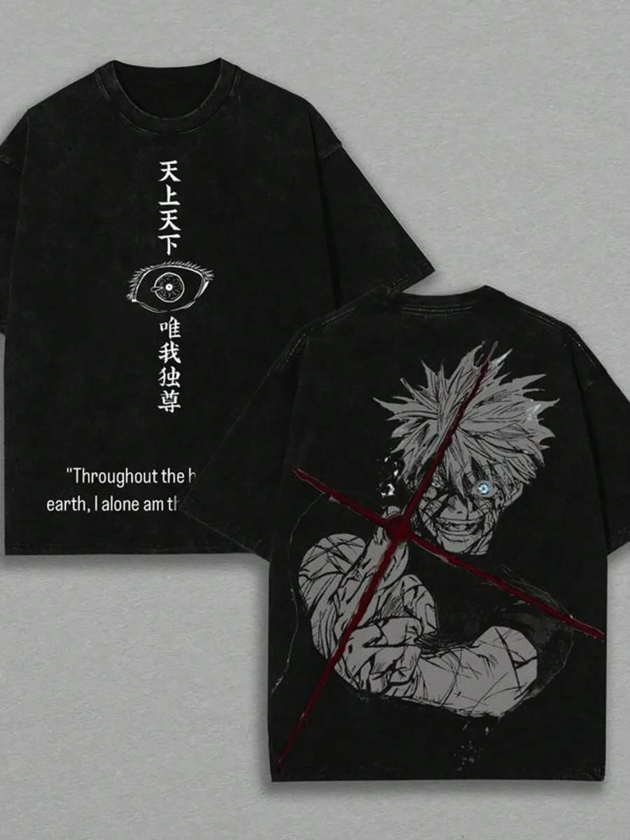 Anime Jujutsu Kaisen Gojo Satoru ‌   Vintage Washed T-Shirt Frühling Sommer Herren Damen Tee Harajuku Streetwear Oversize Top