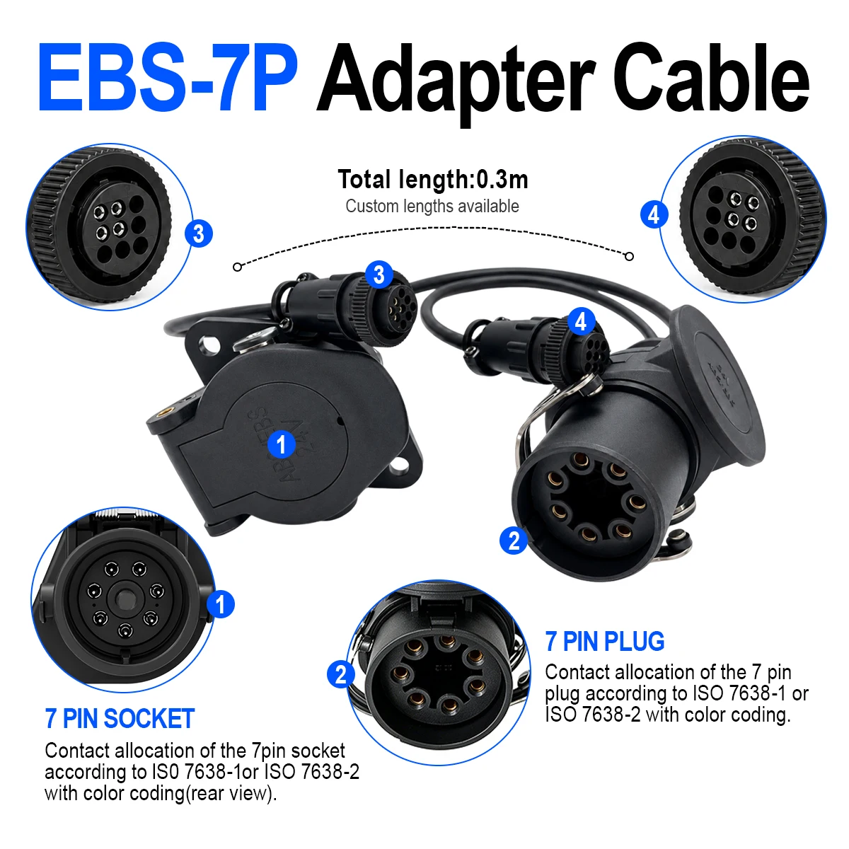 ISO 7638 7Pin 9Pin Trailer EBS ABS Diagnostic Adapter Cable for Knorr-Bremse TEBS Haldex EB+ Heavy Duty Truck, 5V-24V CAN