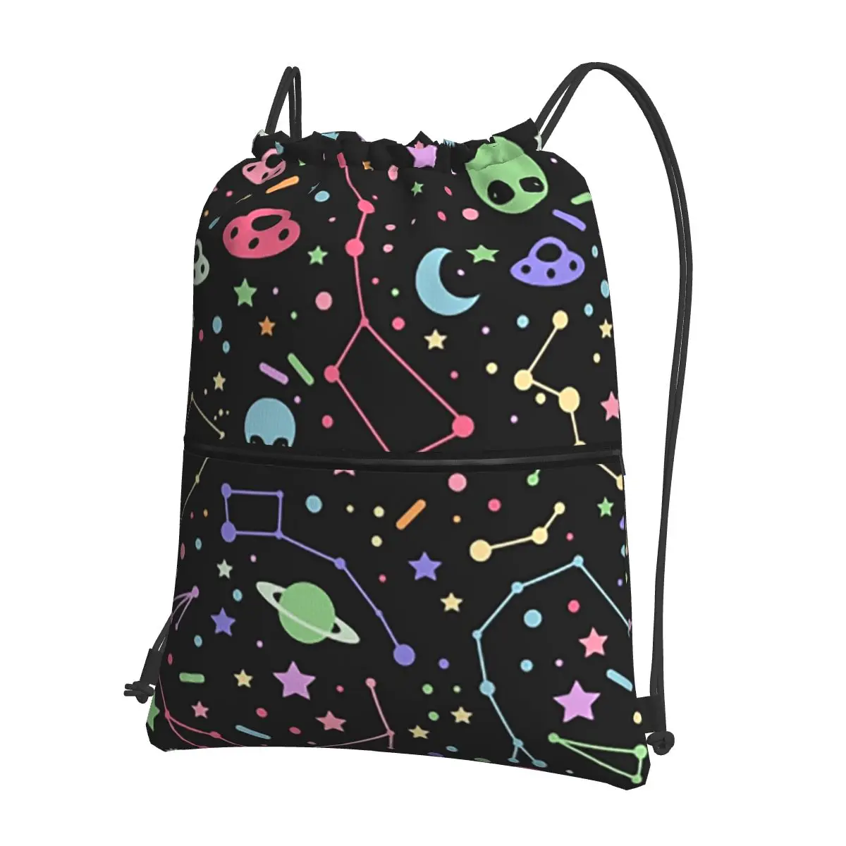 Night Sky Constellations With UFOs Portable Backpacks Drawstring Bag Drawstring Bundle Pocket Sundries Bags For School Students