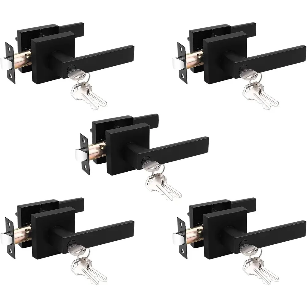 

Free Delivery - 5 Pack Entry Door Lever with Lock and Key,Entrance Door Handles for Office and Front Door,Matte Black Door