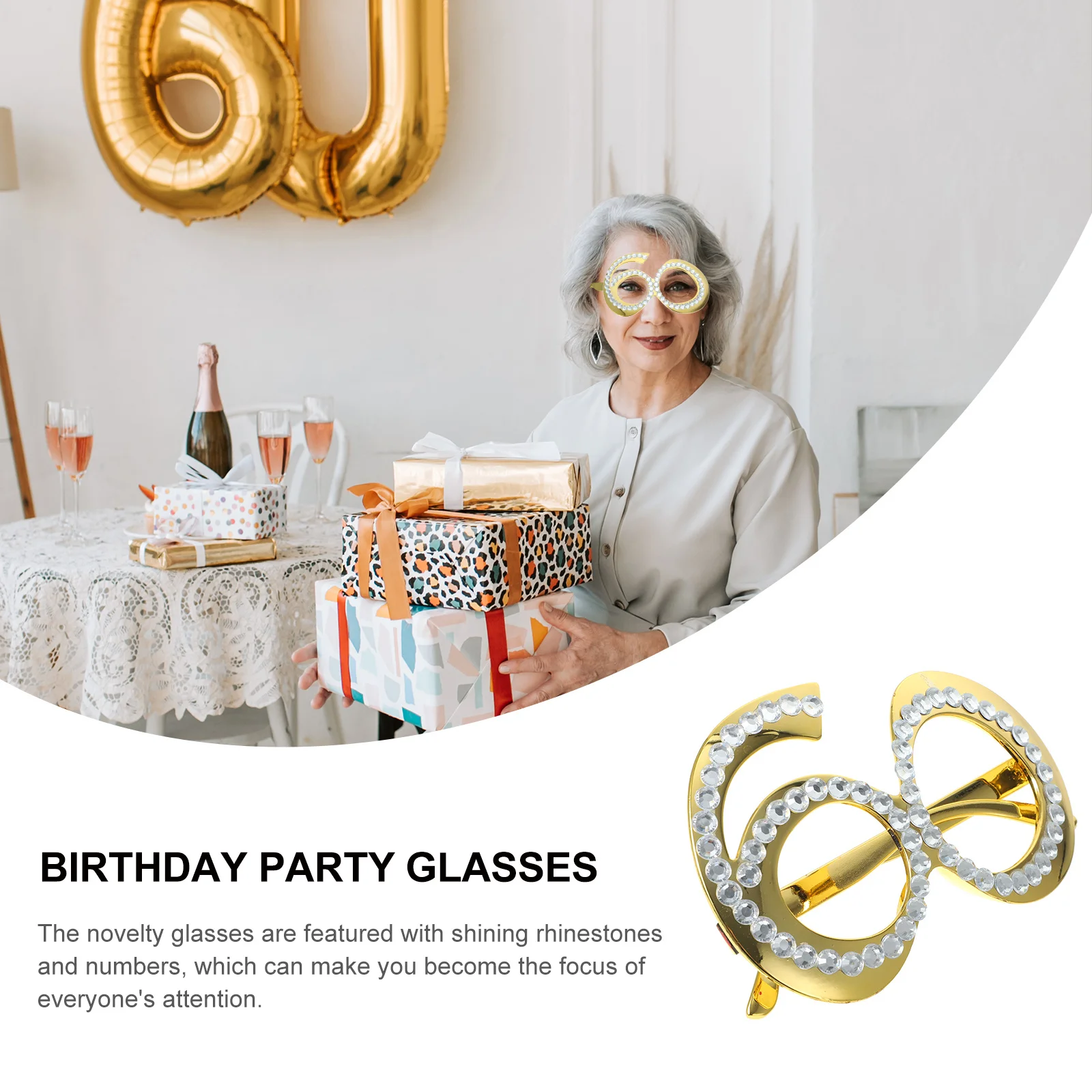 

1Pair Plastic Birthday Glasses 60 Years Old Rhinestone Lightweight Party Photo Booth Prop Novelty Eyewear 60th Birthday Glasses