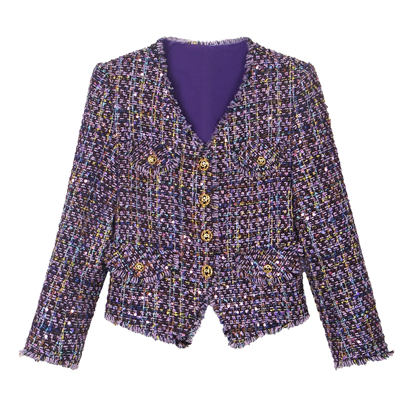 New Style Fashionable and Elegant Socialite High-End Temperament Design Casual Handmade Combed Tweed Jacket
