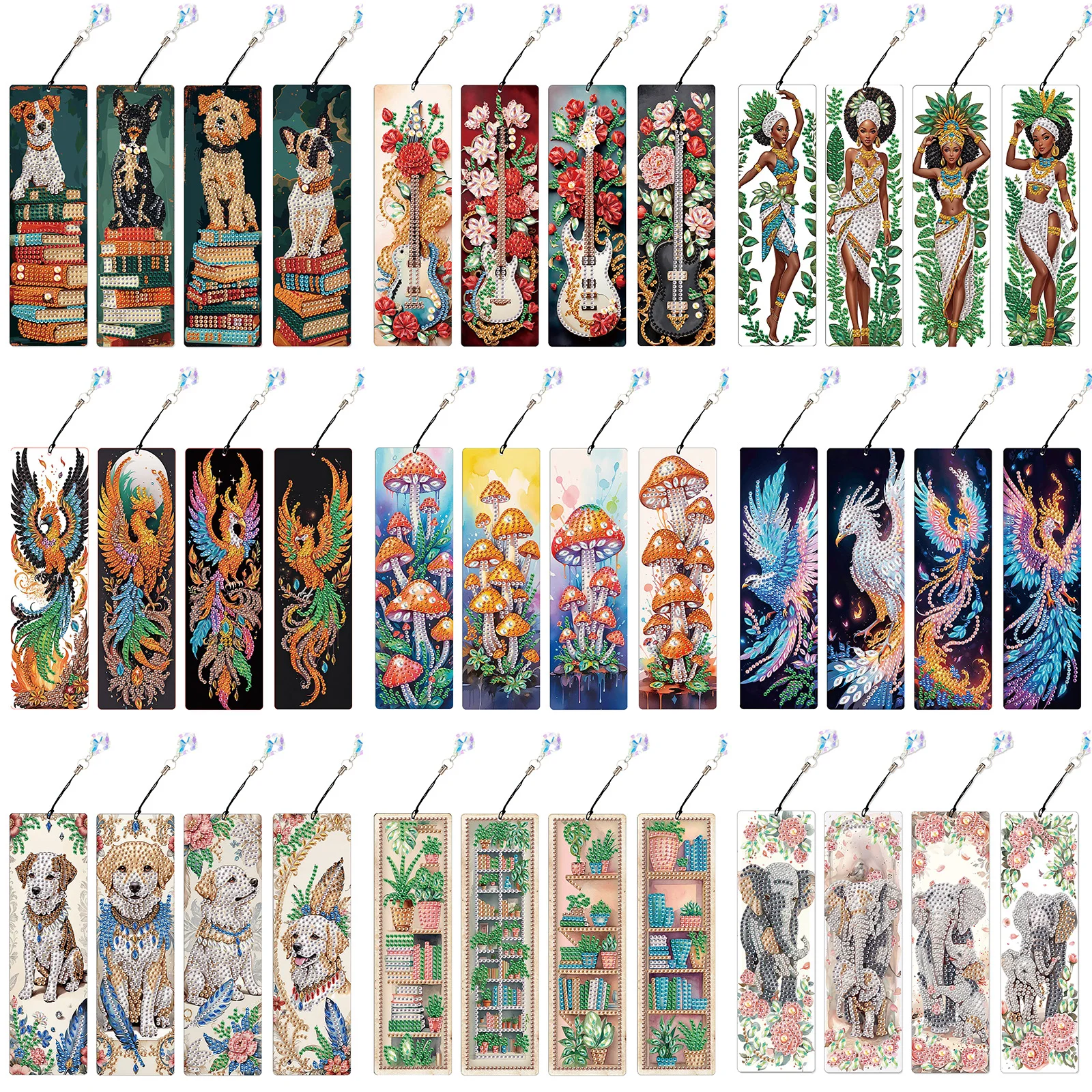 4pcs Diamond Art Painting Bookmarks Kits for Adults,Animals DIY Bling Crystal Pendant Bookmark for Home Office Diamond Art Gifts