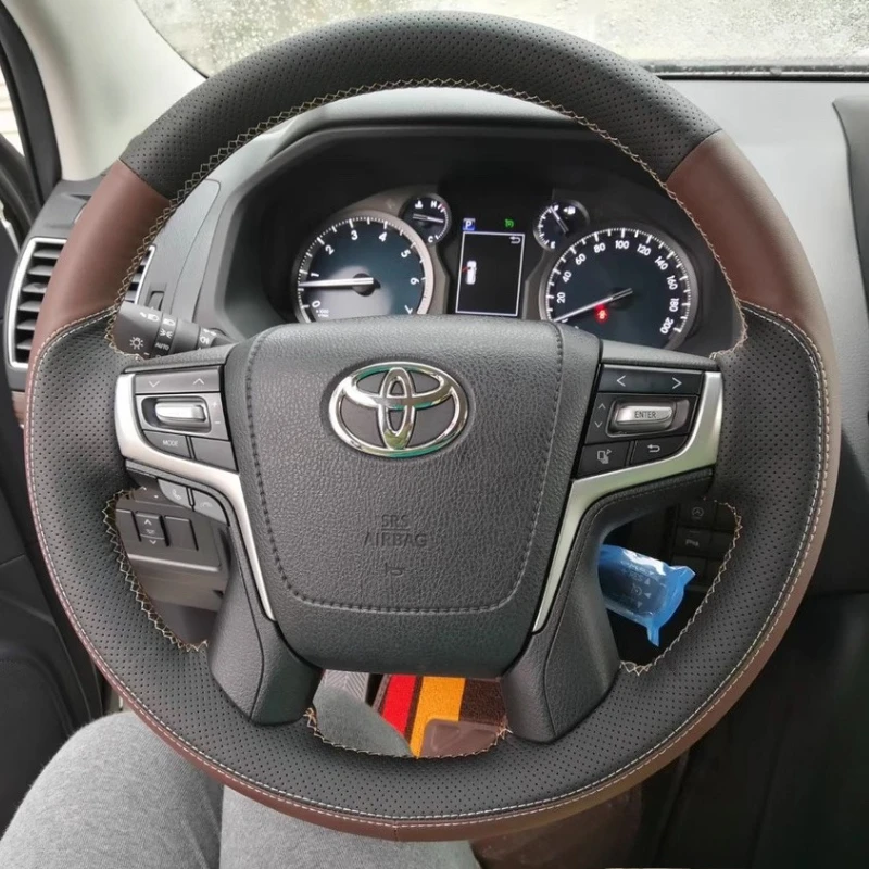 

For Toyota Land Cruiser 2016-2019 Land Cruiser Prado 2018 Hand-stitched non-slip genuine leather car steering wheel cover
