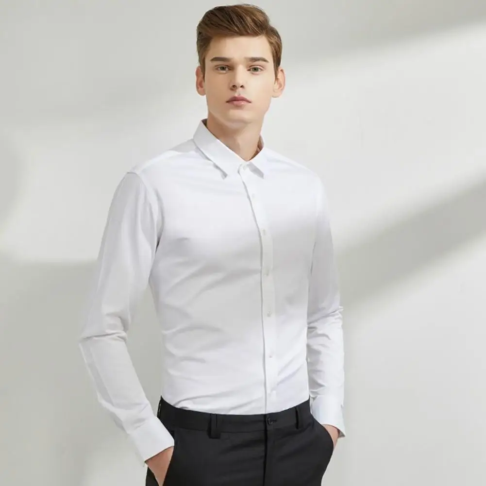 

Men Shirt Spring Fall Dress Shirt Turn-down Collar Pure Color Long Sleeves Single-breasted Formal Cardigan Office Business Top