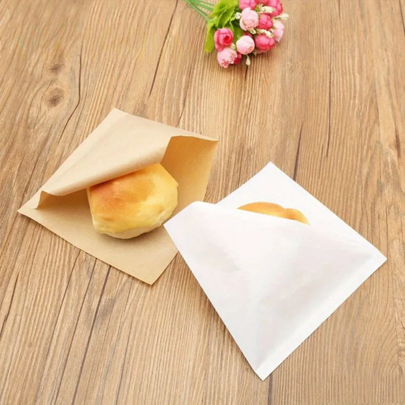 100Pcs Sandwich Donut Bread Bag Hamburger Paper Bags Food Packing Restaurant Supply Pouches