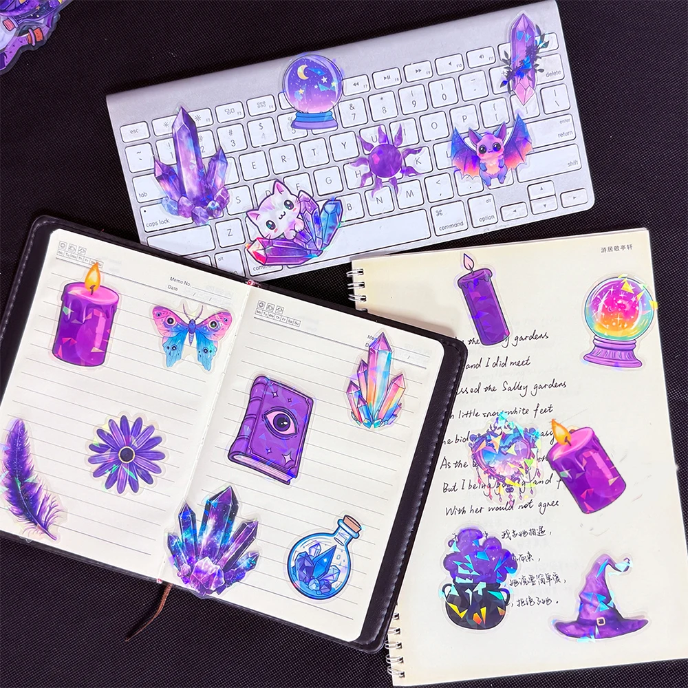 10/30/50/100 قطعة ليزر شفاف لطيف ماجيك الساحرة الكتابة على الجدران ملصقات الجمالية PET DIY بها بنفسك حقيبة الهاتف المحمول ملصق مضاد للمياه #6