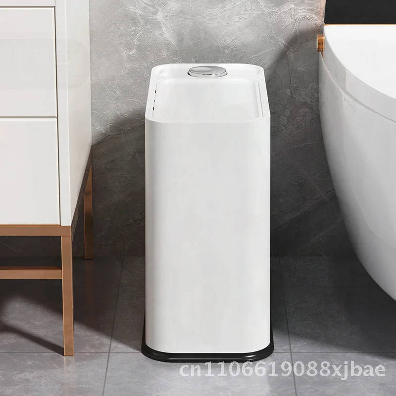 

Large Capacity Press Trash Can 12L+ Household Bathroom Kitchen Narrow Gap Square Plastic Bin in Various Colors - Hand-Press