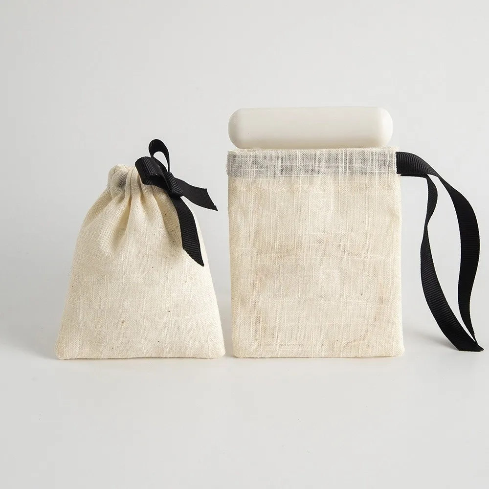 

10pcs Solid Color Drawstring Storage Bag Reusable Portable Jewelry Packaging Pouch Slub Cotton Bag