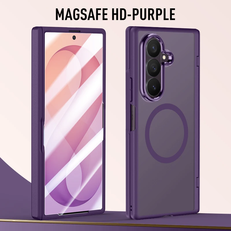 Case For Samsung Galaxy Z Fold 8 Ultra ELVEV Matte PC + Soft TPU Anti-drop Hands-free Ring Magnetic Cover with Glass Film
