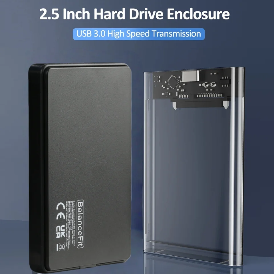 USB 3.0/Type C HDD Enclosure 2.5 inch SATA SSD External Hard Drive Case with 5Gbps Transfer Speed Clear Harddisk Boxs Tool-Free