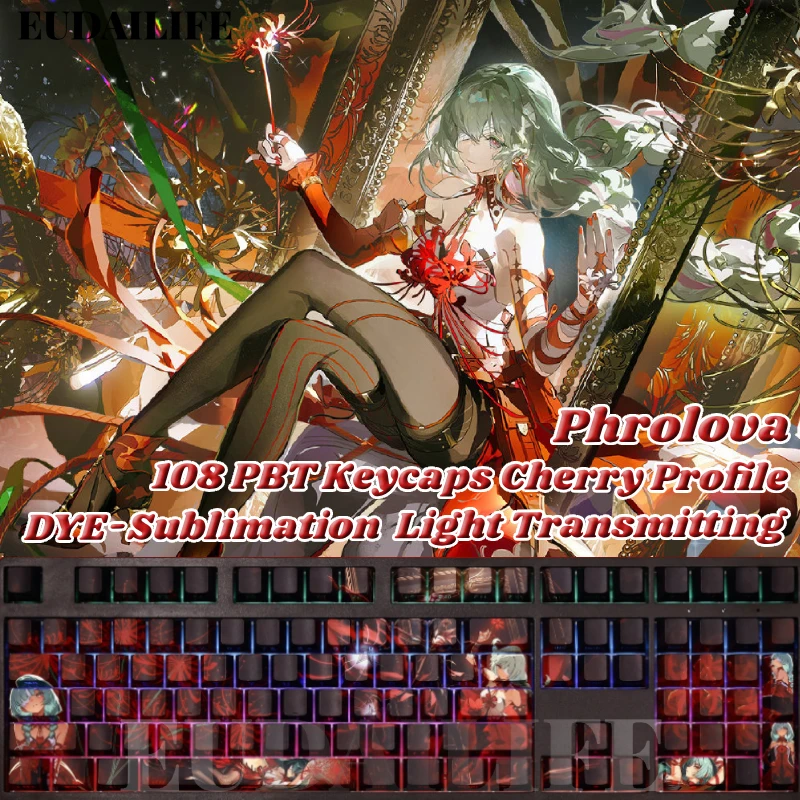 

Phrolova 108 Keycap Wuthering Waves PBT DYE Sublimation Light Transmitting Cherry Cross Axis Switch for Mechanical Keyboard Gift