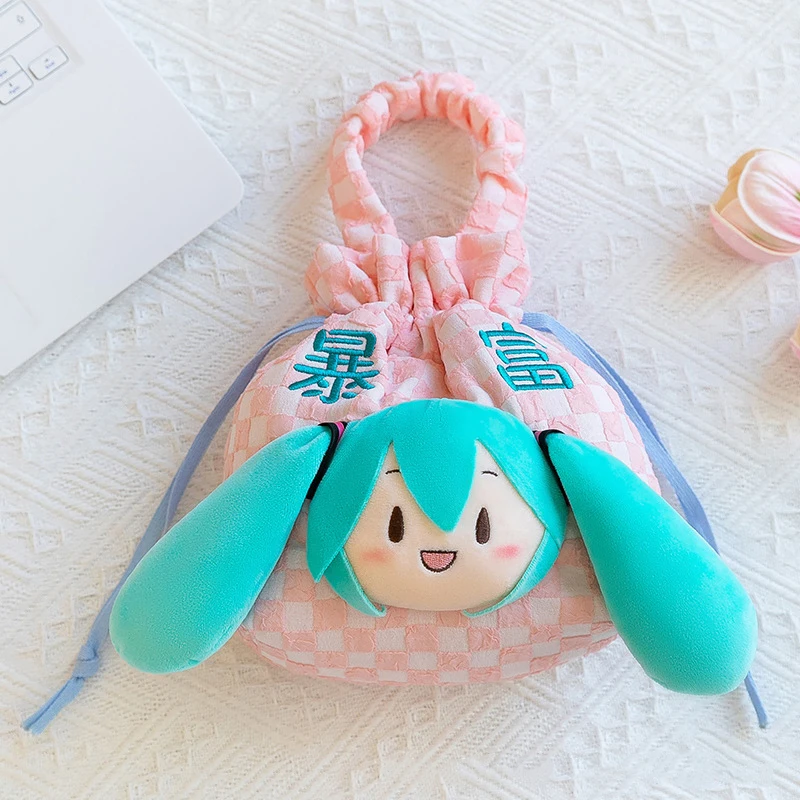 Japanese Anime Peripheral Hatsune Miku Doll Handbag Girl Large Capacity Portable Drawstring Drawstring Storage Bag for Outings