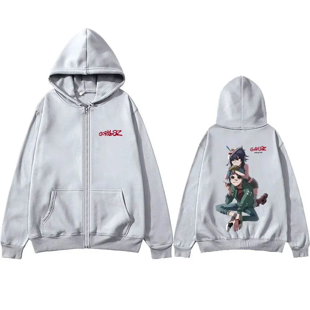 Rock Band Gorillaz Zipper Hoodie Men Women Hip Hop Fashion Vintage Zip Up Jacket Men's Casual Fleece Oversized Zip Up Sweatshirt