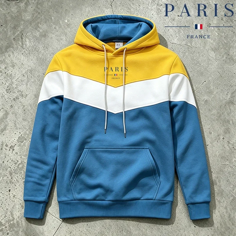 Autumn Winter Men's Hoodies Casual Tricolor Splice Sweatshirts Outdoors Sports Jogging Man Clothing Hot Sales Fashion Sportswear