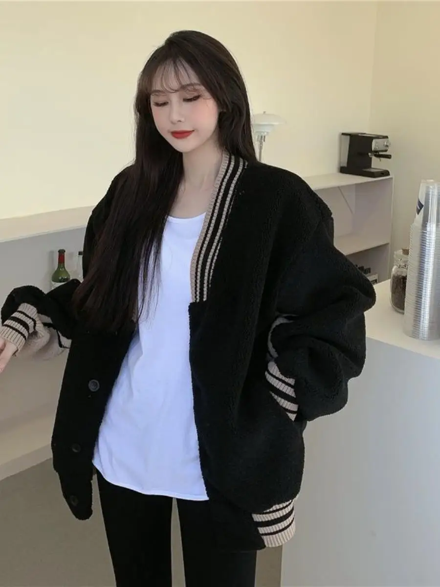 thiened-fce-baseball-jaet-long-sve-sweatirt-loose-women's-korean-bf-lazy-sle-ins-trendy-autumn-ear-covers