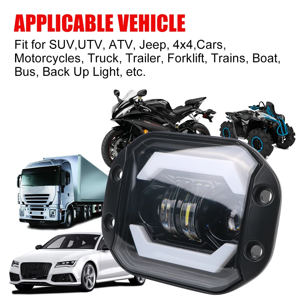 For Jeep Truck Off Road 4X4 SUV Flush Mounted Hi/low Beam 12V DRL LED Headlights Driving Work Light 5 Inch Car LED Spotlight