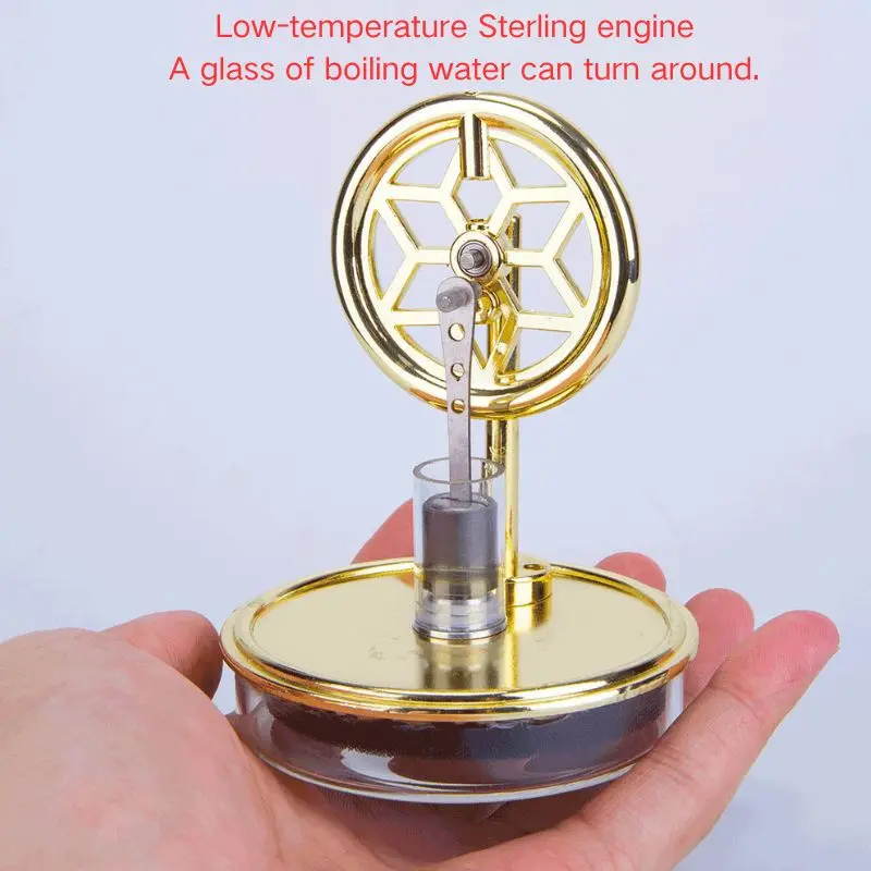 

The low-temperature Sterling engine model can make it run with a glass of boiling water. Physics and science invented toys