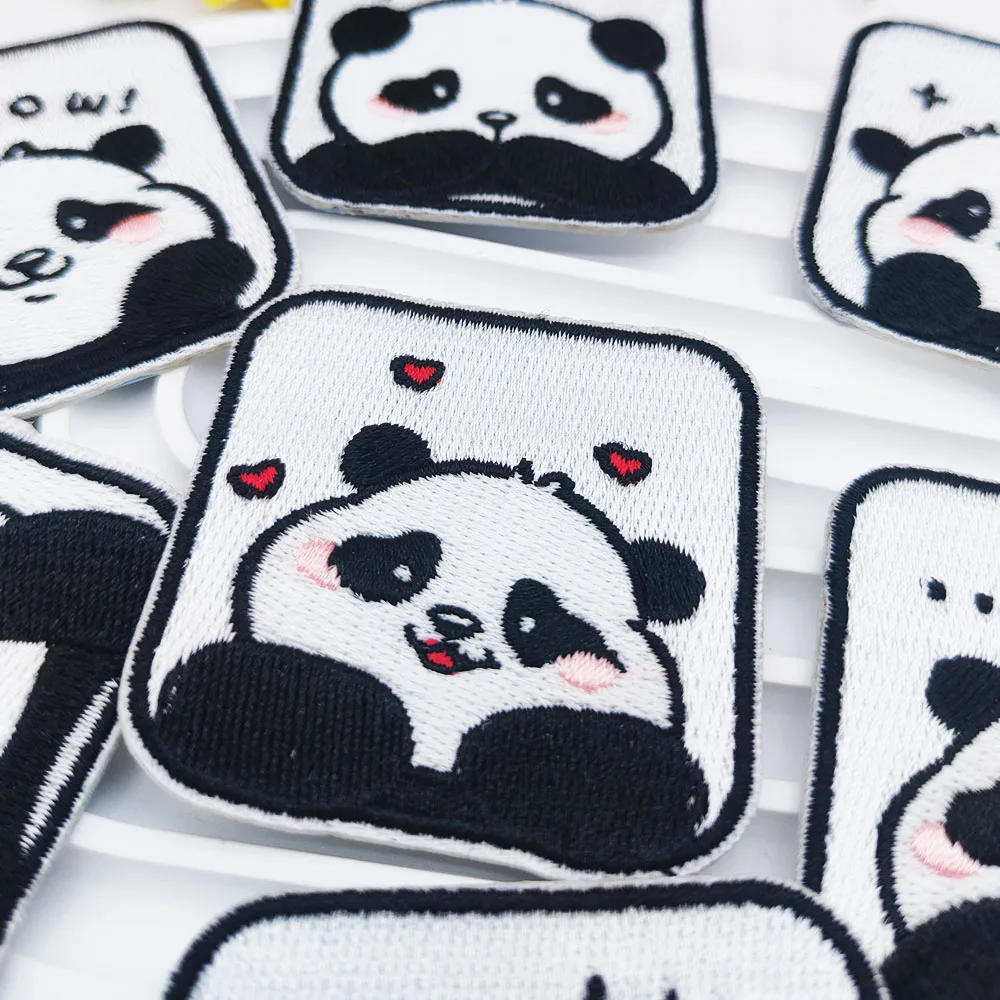 Cute Square Panda Embroidery Patch Iron-on Transfers For Clothing Scratch Patch DIY Applique Brooch Accessories Toppe Vestiti