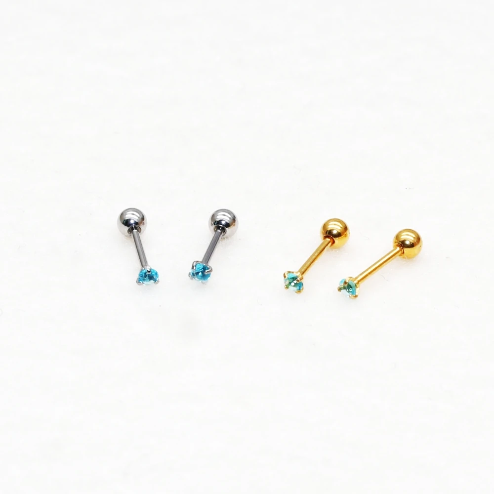 

Women Girls 20G Mini Stainless Steel Screw-back Stud Earrings 2mm Ocean Blue Allergy Free No Fade Good Fashion Jewelry
