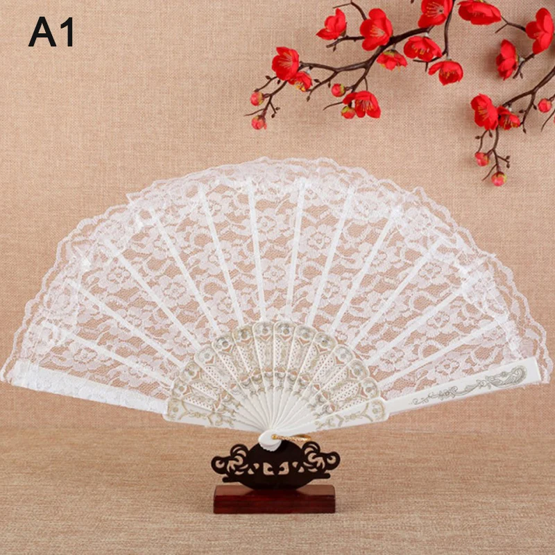 Ladies Lace Hand Fan Black White Cloth Folding Fans Spanish Victorian Hand Fan for Wedding Party Favor Gift Dance Fan Ornament