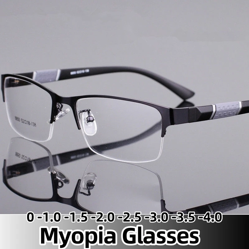 

Men's Business Myopia Glasses Unisex Classic Half Frame Prescription Eyewear Retro Minus Diopter Nearsighted Eyeglasses0 To -4.0