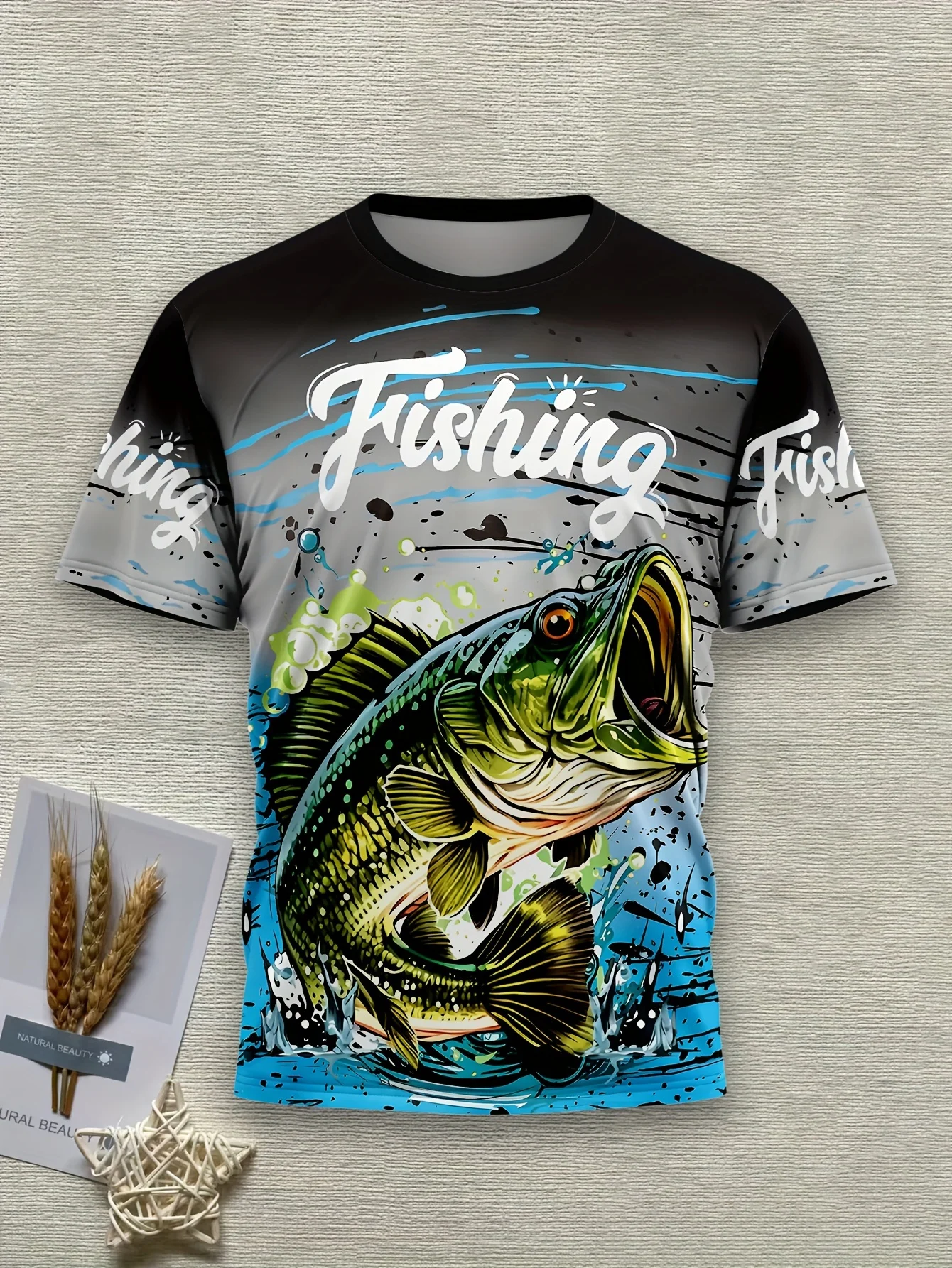 

Comfortable Crew Neck Short-sleeve Shirt - FISHING Full Print Men's - Fashion Pattern Print for Casual Daily Outdoors