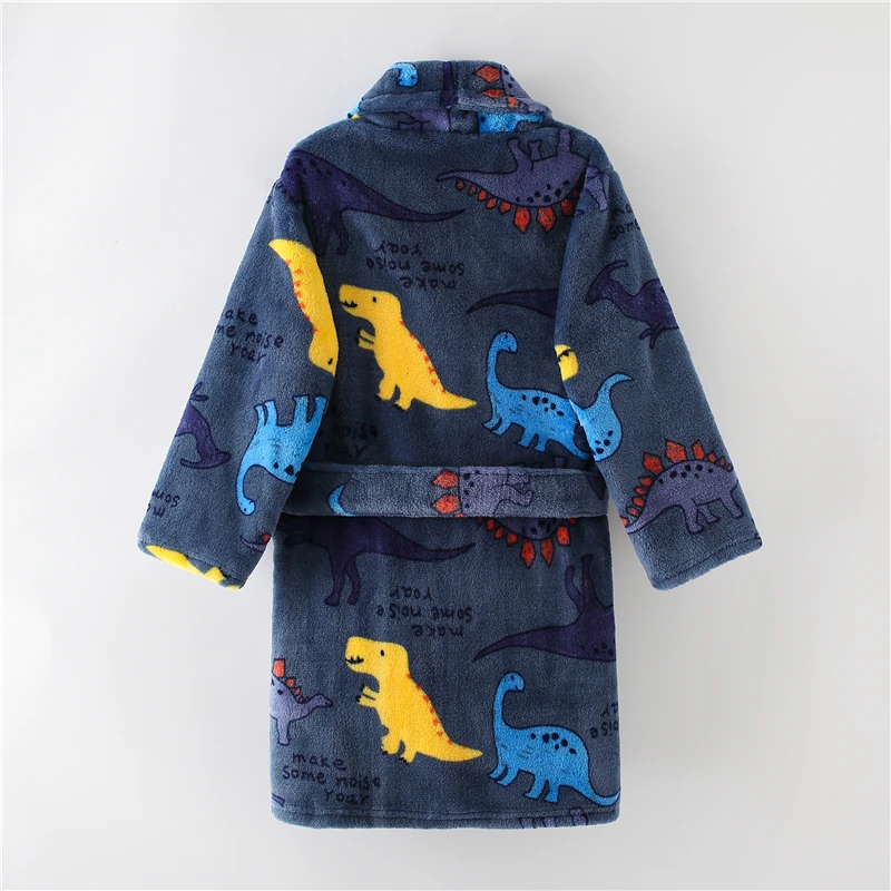 Kids' Robe 2026 New Flannel Soft and Warm Solid Color Cartoon Tie-Front Long Pajamas Suitable for Autumn and Winter 5-12 Years