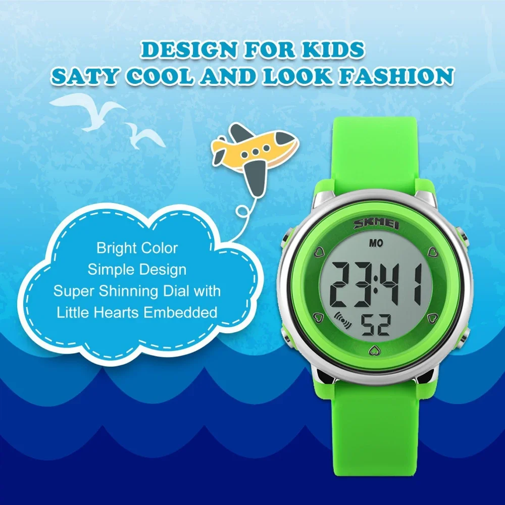 SKMEI 1100 Children Back Light Calendar Digital Wristwatches Relogio Infantil Sports Kids Watches Waterproof Alarm Watch